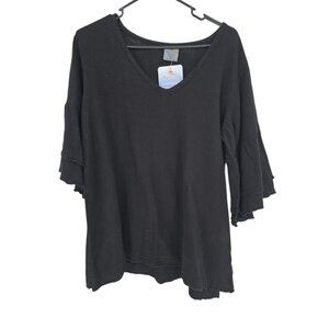 Sea Breeze of California Size Small Womens Top Black Bell Sleeve Boho Shirt NWT